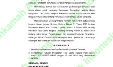 PTTUN Medan Menangkan OJK Riau, Gugatan BPR Fianka Ditolak Seluruhnya